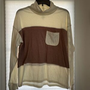 Cream and Pink Colorblock Turtleneck Sweater